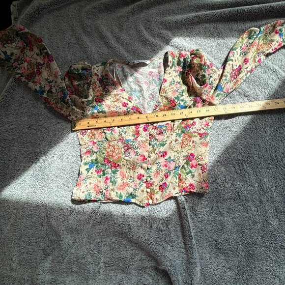 Zara Women Top Small Babydoll Romantic Floral Cropped Button Up Satiny Y2K 18126 - Picture 5 of 7